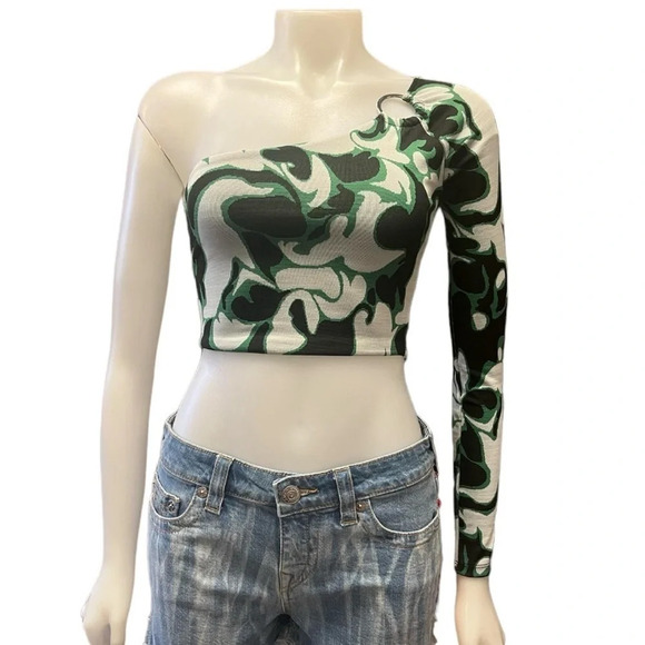 Zara JACQUARD Asymmetrical Long Sleeve Top Size Small - Picture 4 of 14